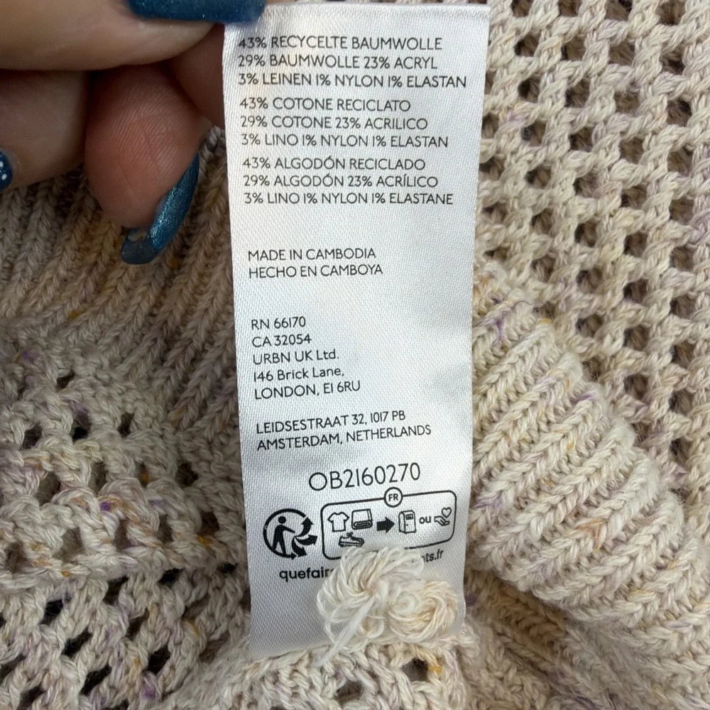 Pilcro Women's XS Open Knit Cardigan Sweater Beige Full Zip Cotton Blend